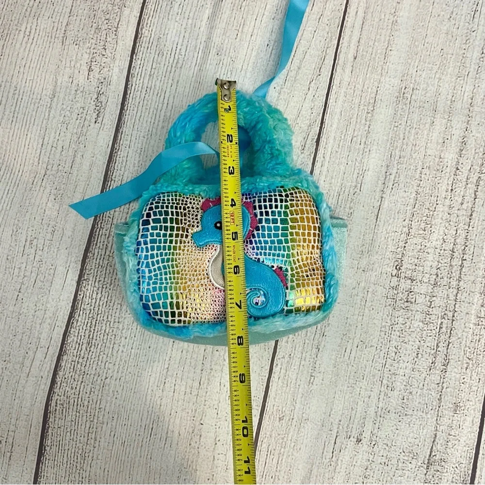 SEAWORLD Kids Colorful Blue Seahorse Souvenir Bag Purse with Tie Ribbon